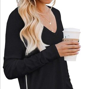 NWT Black V-Neck top with silver zippers